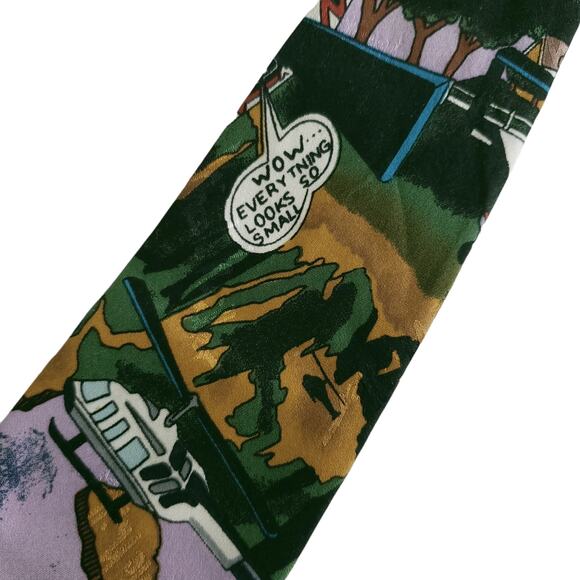 vintage 90's NICOLE MILLER cartoon helicopter silk signed logo novelty tie - Picture 2 of 8